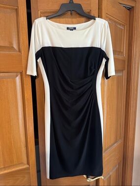 Chaps Black and White Colorblock Midi Dress